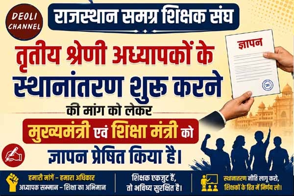 तृतीय श्रेणी शिक्षकों के भी तबादले किए जाए,  समग्र शिक्षक संघ ने सीएम को भेजा ज्ञापन