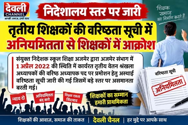 निदेशालय स्तर पर जारी तृतीय शिक्षकों की वरिष्ठता सूची में अनियमितता से शिक्षकों में आक्रोश